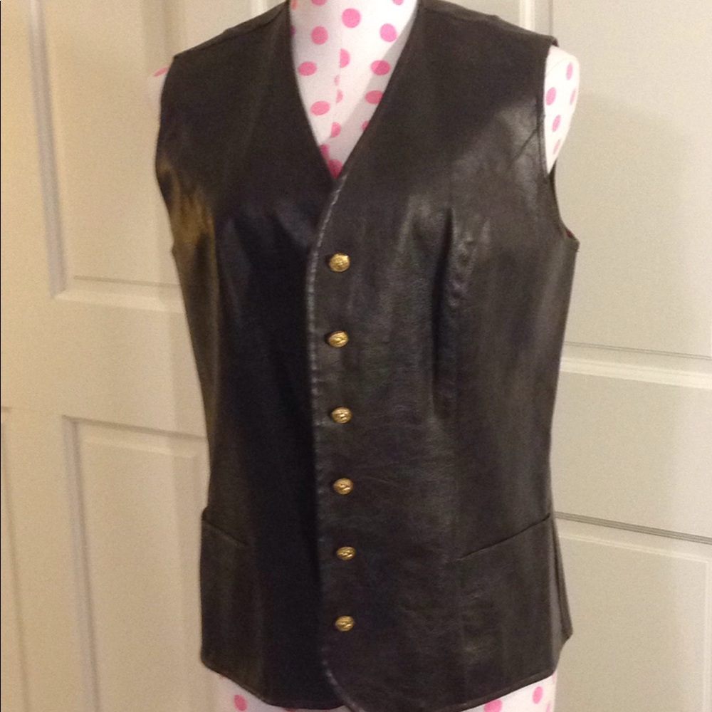 Leather look dark brown vest